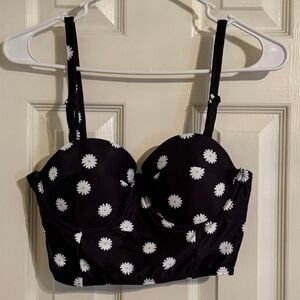 Kingdom And State Black Daisy Longline Bikini Swim Top Size L Large New